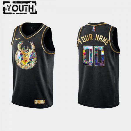 Milwaukee Bucks Custom Nike 2021-22 Musta Golden Edition 75th Anniversary Diamond Pelipaidat Swingman - Lasten